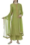 Buy_Manasi Sengupta_Green Maslin Silk Band Collar Textured Kurta Palazzo Set  _at_Aza_Fashions