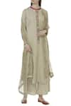 Manasi Sengupta_Beige Cotton Maslin Band Collar Embroidered Kurta Palazzo Set  _Online_at_Aza_Fashions