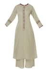 Buy_Manasi Sengupta_Beige Cotton Maslin Band Collar Embroidered Kurta Palazzo Set  _Online_at_Aza_Fashions