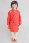 Buy_Tiber Taber_Peach Cotton Button Front Kurta Set _at_Aza_Fashions