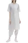 Buy_Urvashi Kaur_Grey Organic Cotton Round Checkered Kurta _at_Aza_Fashions