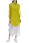 Buy_Urvashi Kaur_Yellow Organic Cotton Spread Collar Shirt Tunic _at_Aza_Fashions