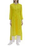 Buy_Urvashi Kaur_Yellow Organic Cotton Round High Low Kurta _at_Aza_Fashions