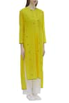 Urvashi Kaur_Yellow Organic Cotton Round High Low Kurta _Online_at_Aza_Fashions