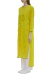 Buy_Urvashi Kaur_Yellow Organic Cotton Round High Low Kurta _Online_at_Aza_Fashions