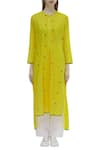 Shop_Urvashi Kaur_Yellow Organic Cotton Round High Low Kurta _Online_at_Aza_Fashions