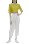 Buy_Urvashi Kaur_Yellow Organic Cotton Round Crop Top  _at_Aza_Fashions