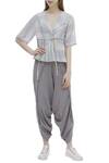 Buy_Urvashi Kaur_Grey Organic Cotton Draped Pants  _at_Aza_Fashions