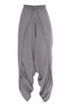 Shop_Urvashi Kaur_Grey Organic Cotton Draped Pants  _at_Aza_Fashions