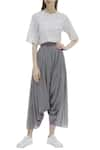 Buy_Urvashi Kaur_Grey Organic Cotton Draped Pants  _at_Aza_Fashions