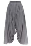 Urvashi Kaur_Grey Organic Cotton Draped Pants  _Online_at_Aza_Fashions