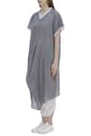 Buy_Urvashi Kaur_Grey Organic Cotton V-shaped Neckline Draped Kurta _Online_at_Aza_Fashions