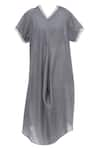 Shop_Urvashi Kaur_Grey Organic Cotton V-shaped Neckline Draped Kurta _Online_at_Aza_Fashions