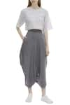 Buy_Urvashi Kaur_Grey Organic Cotton Draped Pants  _at_Aza_Fashions