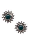 Shop_Motifs by Surabhi Didwania_Silver Plated Stone Floral Studs_at_Aza_Fashions
