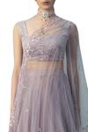 Shop_Mishru_Purple Velvet Square Neck Embellished Cape Lehenga Set _at_Aza_Fashions