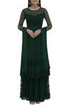 Buy_ASTHA NARANG_Green Net Round Anarkali Kurta Set_at_Aza_Fashions