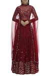 Buy_ASTHA NARANG_Red Net Round Embroidered Lehenga Set_at_Aza_Fashions