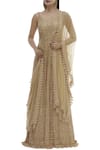 Buy_Vandana Sethi_Beige Chikankari Net U-shaped Neckline Embroidered Anarkali With Dupatta _at_Aza_Fashions