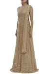 Vandana Sethi_Beige Chikankari Net U-shaped Neckline Embroidered Anarkali With Dupatta _Online_at_Aza_Fashions