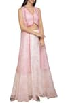 Buy_Varun Bahl_Pink Organza V Neck Printed Jacket And Lehenga Set_at_Aza_Fashions