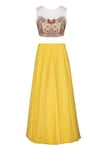 Shop_Varun Bahl_Yellow Organza Round Embroidered Bridal Lehenga Set _Online_at_Aza_Fashions