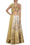 Buy_Varun Bahl_Yellow Raw Silk V Neck Embroidered Bridal Lehenga Set _at_Aza_Fashions