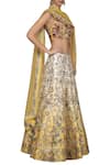 Varun Bahl_Yellow Raw Silk V Neck Embroidered Bridal Lehenga Set _Online_at_Aza_Fashions