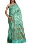 Buy_Samyukta Singhania_Sea Green Pure Tussar Silk Saree _at_Aza_Fashions