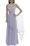 Buy_Pooja Peshoria_Purple Net, Georgette, Shantoon Square Neck Embellished Lehenga Set _Online_at_Aza_Fashions