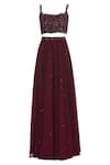 Shop_Pooja Peshoria_Wine Net, Georgette, Shantoon Square Neck Embellished Lehenga Set _Online_at_Aza_Fashions