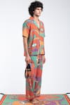 Shivan & Narresh_Orange Stone Satin Printed Pant Set_Online_at_Aza_Fashions