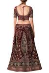 Shop_RI.Ritu Kumar_Maroon Silk Velvet Sweetheart Neck Embroidered Bridal Lehenga Set _at_Aza_Fashions