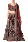 Buy_RI.Ritu Kumar_Maroon Silk Velvet Sweetheart Neck Embroidered Bridal Lehenga Set _at_Aza_Fashions