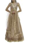 Buy_Neha Khullar_Beige Chanderi Brocade V Neck Lehenga Set _at_Aza_Fashions