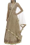 Buy_Neha Khullar_Beige Chanderi Brocade V Neck Lehenga Set _Online_at_Aza_Fashions