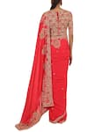 Shop_Rabani & Rakha_Red Foil Georgette Round Embellished Saree Set  _at_Aza_Fashions