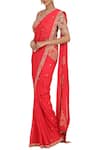 Rabani & Rakha_Red Foil Georgette Round Embellished Saree Set  _Online_at_Aza_Fashions