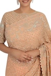 Rabani & Rakha_Peach Foil Georgette Round Embellished Saree Set _Online_at_Aza_Fashions
