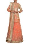 Buy_Rabani & Rakha_Peach Net Round Embellished Kurta Lehenga Set_at_Aza_Fashions
