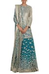 Buy_Rabani & Rakha_Blue Net Round Embellished Kurta Lehenga Set _at_Aza_Fashions