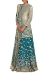 Rabani & Rakha_Blue Net Round Embellished Kurta Lehenga Set _Online_at_Aza_Fashions