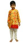 Lil Angels_Yellow Kurta Muslin Cottonpant Silklining Printed Set_Online_at_Aza_Fashions