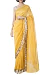 Buy_SAKSHAM & NEHARICKA_Yellow Linen Silk Saree _at_Aza_Fashions