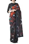 Buy_SAKSHAM & NEHARICKA_Black Chanderi Printed Saree _at_Aza_Fashions