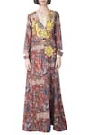 Buy_SAKSHAM & NEHARICKA_Red Chanderi V Neck Maxi Dress  _at_Aza_Fashions