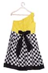 Shop_Pinkcow designs pvt ltd_Yellow Cotton, Silk Bows One Shoulder Dress _at_Aza_Fashions