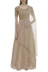 Buy_Pleats By Kaksha And Dimple_Off White Soft Net Round Neck Embroidered Anarkali With Dupatta_Online_at_Aza_Fashions