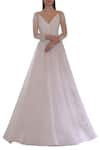 Buy_Amit GT_White Tulle V Neck Embroidered Gown  _Online_at_Aza_Fashions