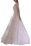 Amit GT_White Tulle V Neck Embroidered Gown  _Online_at_Aza_Fashions